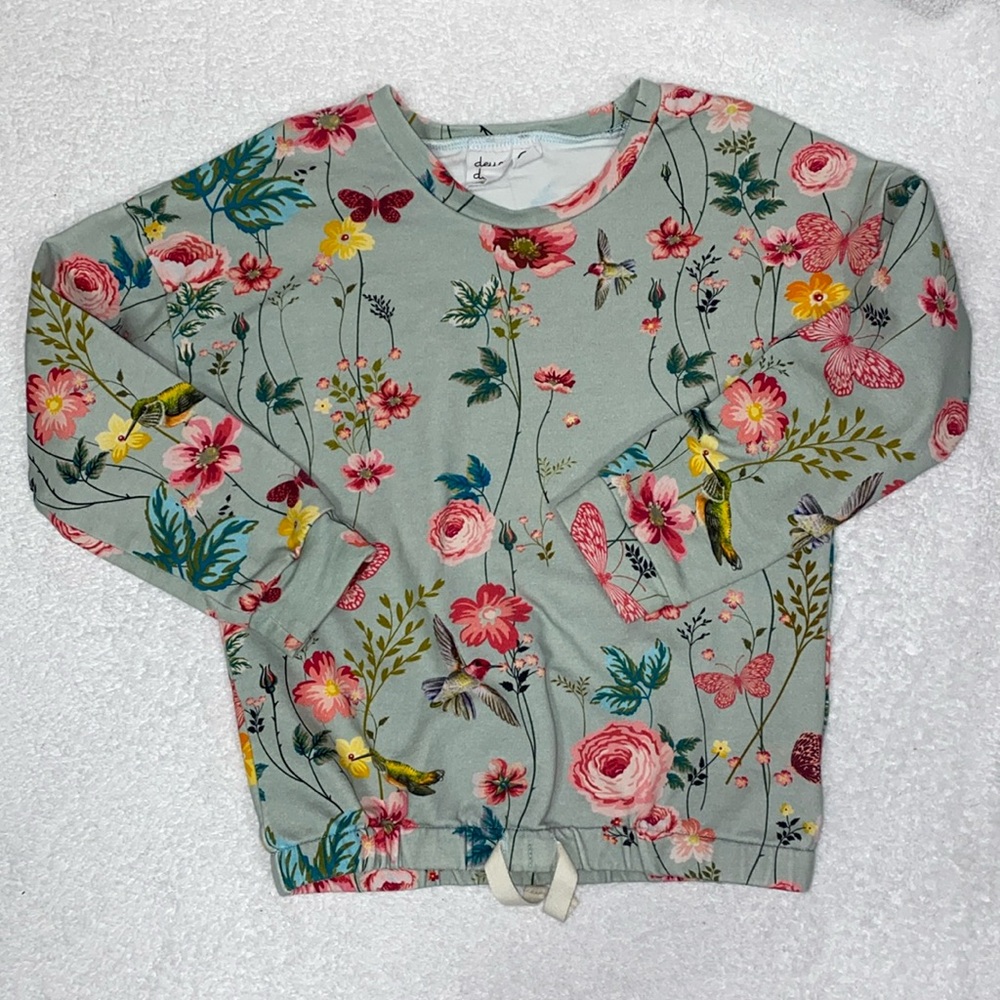 Deux par deux floral hummingbird lightweight sweatshirt size 6